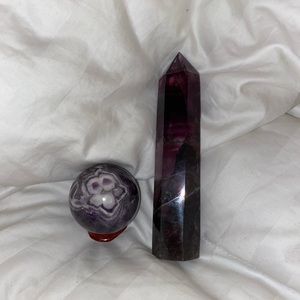 Fluorite Tower and Dream Amethyst Sphere